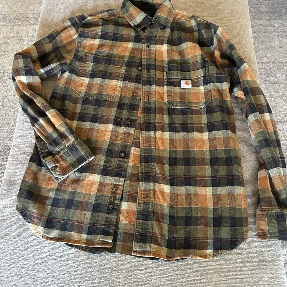 Carhartt Men's Casual Plaid Shirt - Olive and Tan